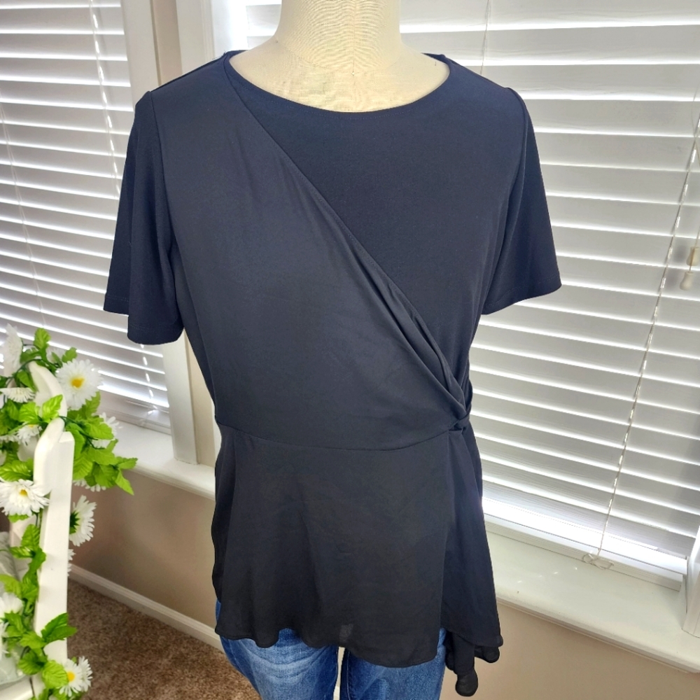 Dennis Basso Black Shirt - Faux Wrap Sz Medium